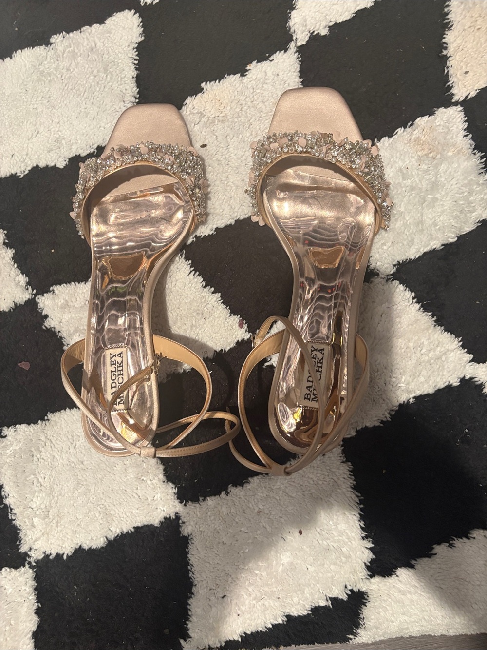 Badgley Mischka Rose Gold Crystal-Strap Heels
